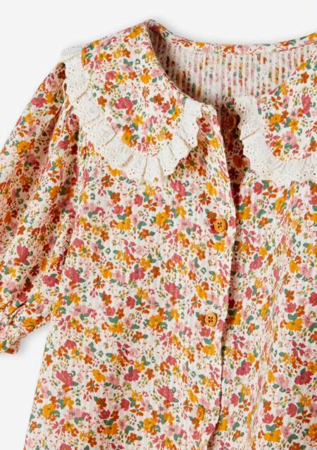 Vertbaudet- Blouse à fleurs fille Col claudine souligné de dentelle