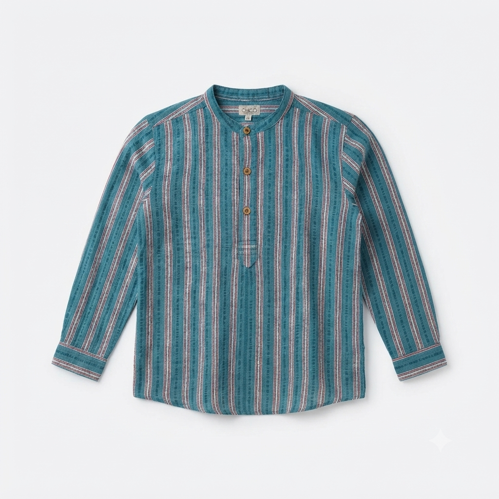 GOCCO - Chemise à rayures et col mao vert – Image 2