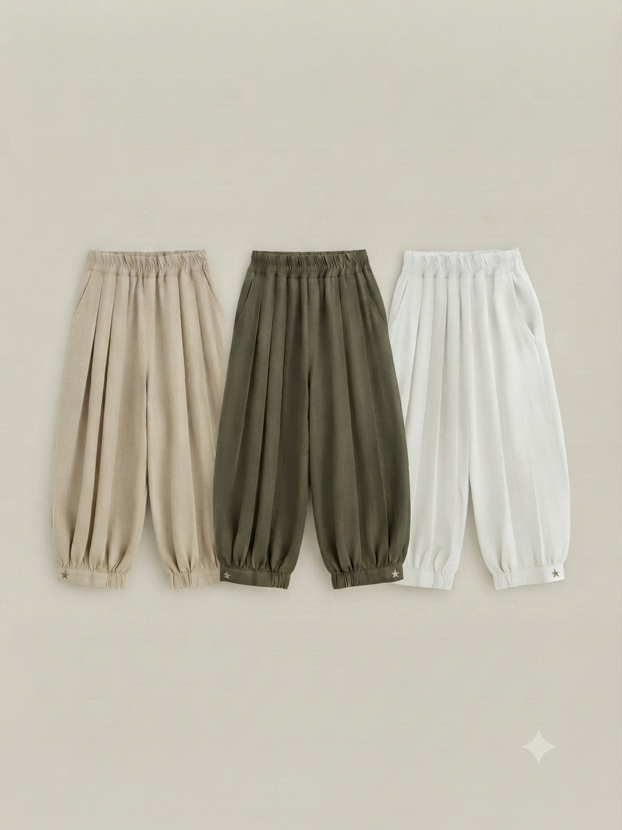 Happy star_ Pantalon ample et léger en lin à trois couleur – Image 5