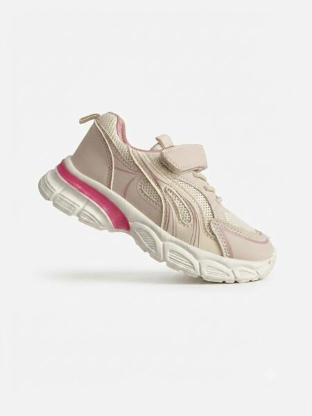 Baskets-Enfant Rose & Beige – Légères, Respirantes et Confortables à Scratch