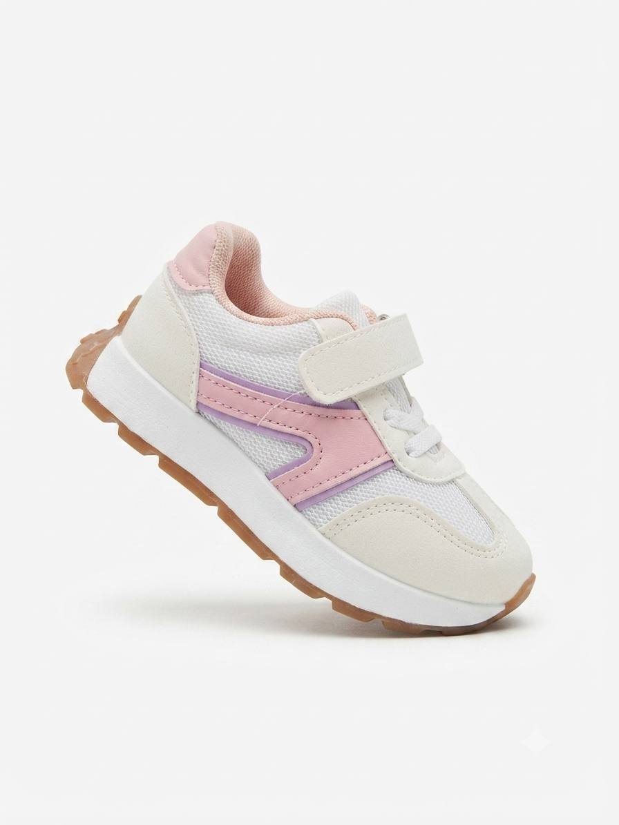Baskets-Enfant Blanc & Rose à Scratch – Légères, Confortables et Tendance