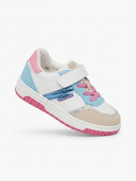 Baskets-Enfant multicolores à scratch – Blanc, bleu et rose