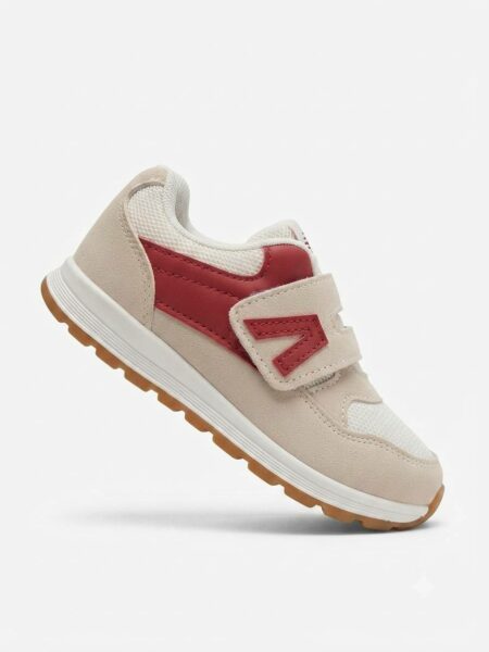 Baskets-Enfant Beige & Rouge à Scratch – Confortables, Légères et Sportives