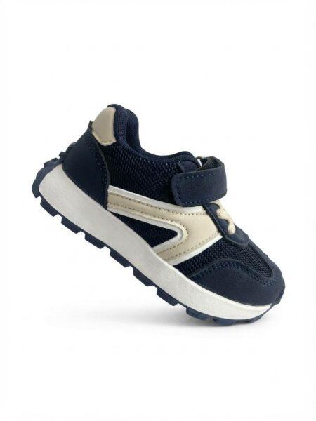 Baskets-Enfant Bleu Marine & Beige à Scratch – Sportives, Confortables et Légères