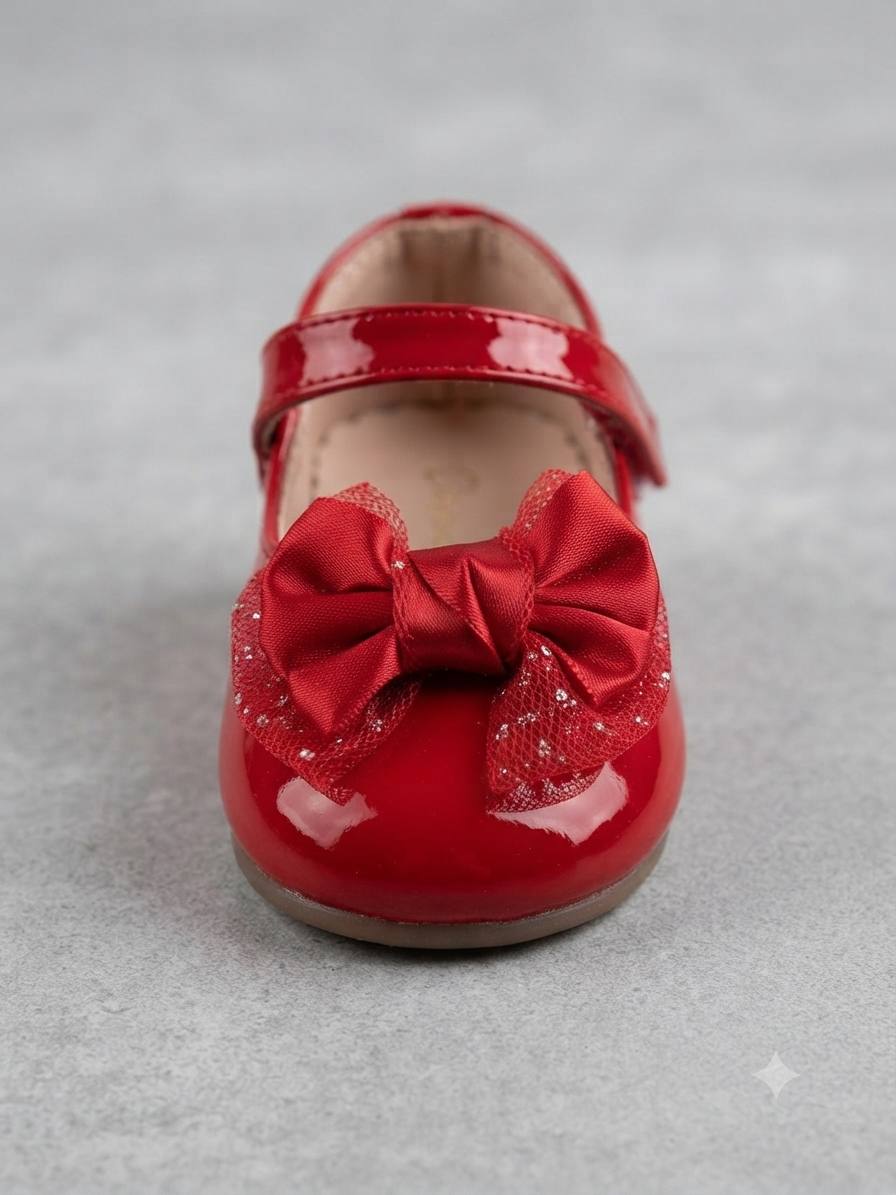 Ballerines-vernies rouges pour fille avec bride et grand nœud – Élégance festive – Image 2
