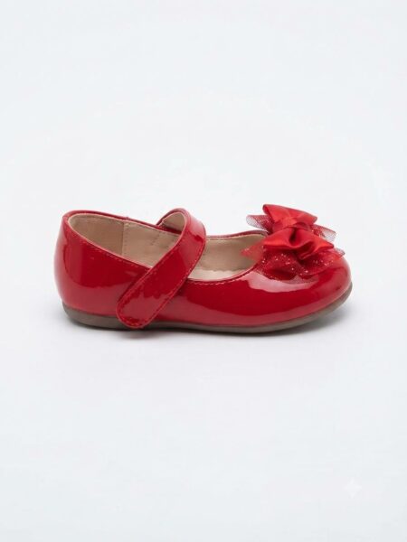 Ballerines-vernies rouges pour fille avec bride et grand nœud – Élégance festive