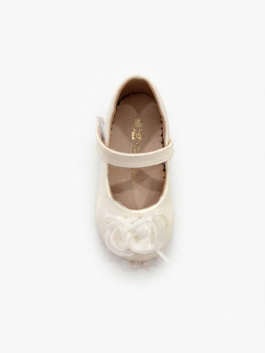 Ballerines Élégantes pour Fillette – Blanc Verni avec Fleur Décorative – Image 2