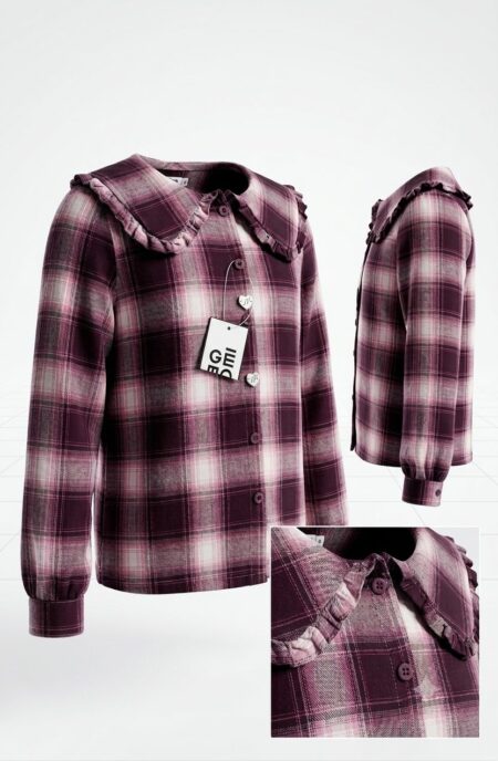 Gemo - Chemise à carreaux et col Claudine volanté.
