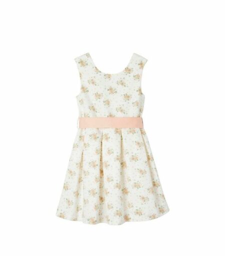 Vertbaudet- Robe fleurie avec ceinture noeud rose
