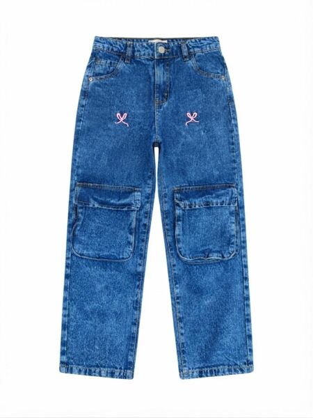 Zara- Pantalon jean cargo avec une touche féminine et broderie unique à deux couleur