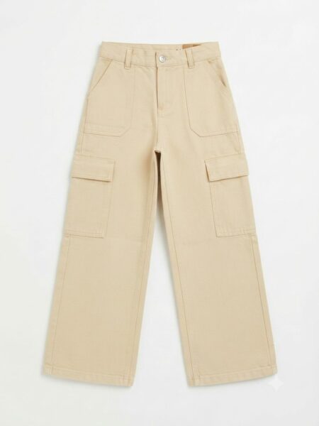 Kiabi- Pantalon cargo large pour enfant en sergé, couleur beige