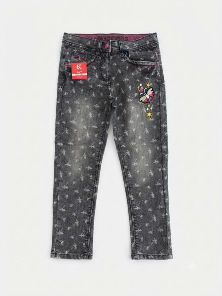 Jean slim gris avec motifs et papillon