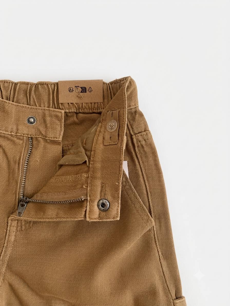 Kiabi- Pantalon cargo garçon ajustable couleur camel – Coupe droite – Image 3