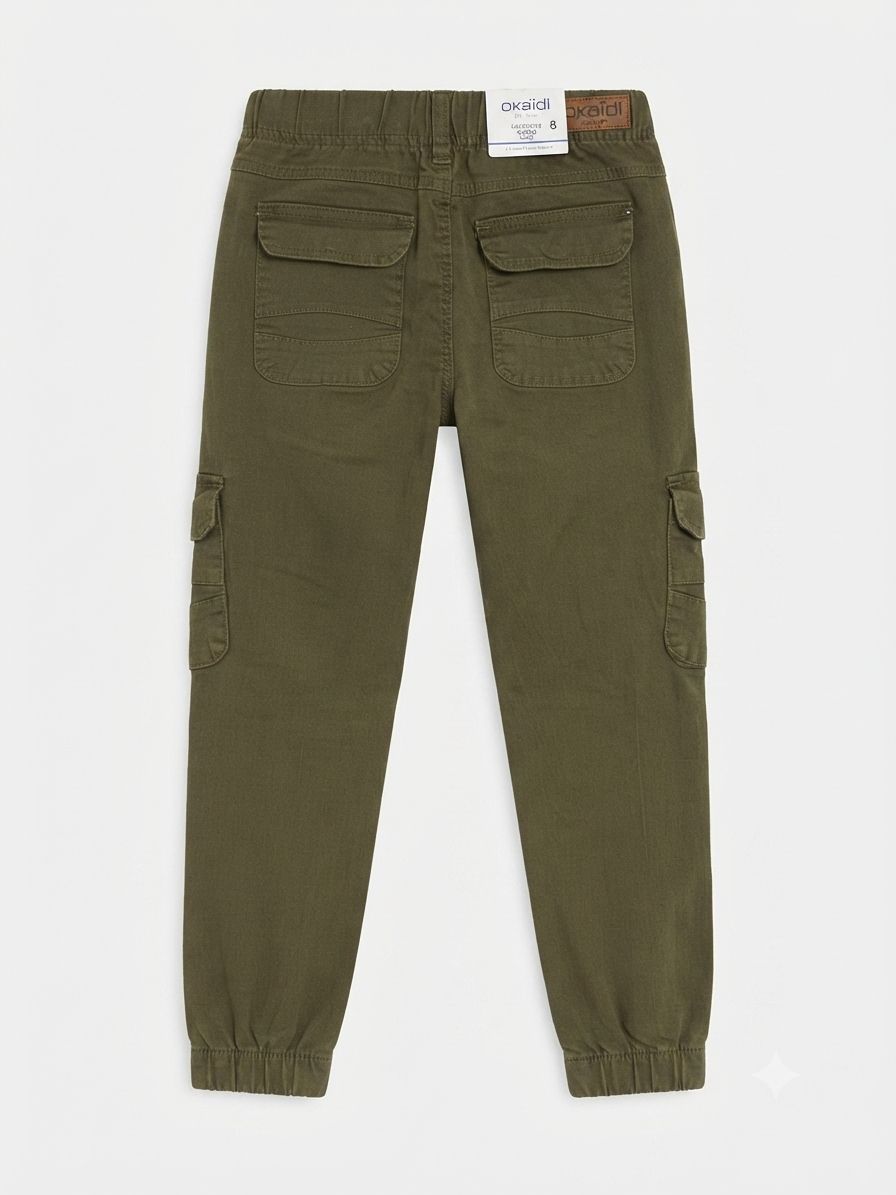 Okaidi- Pantalon cargo à taille élastiquée avec poches multiples – Image 3