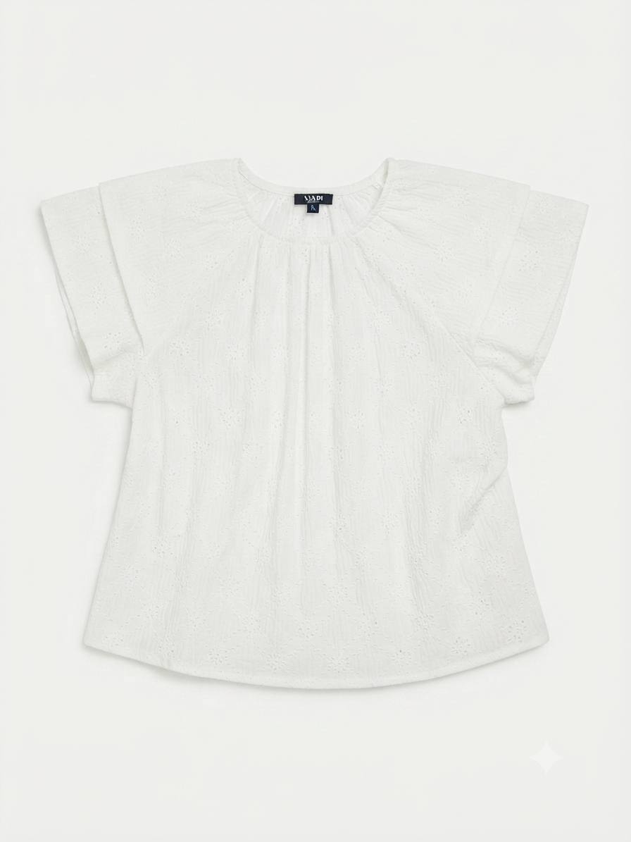 Kiabi-Blouse fille en broderie anglaise – Bleu roi et balnc – Image 4