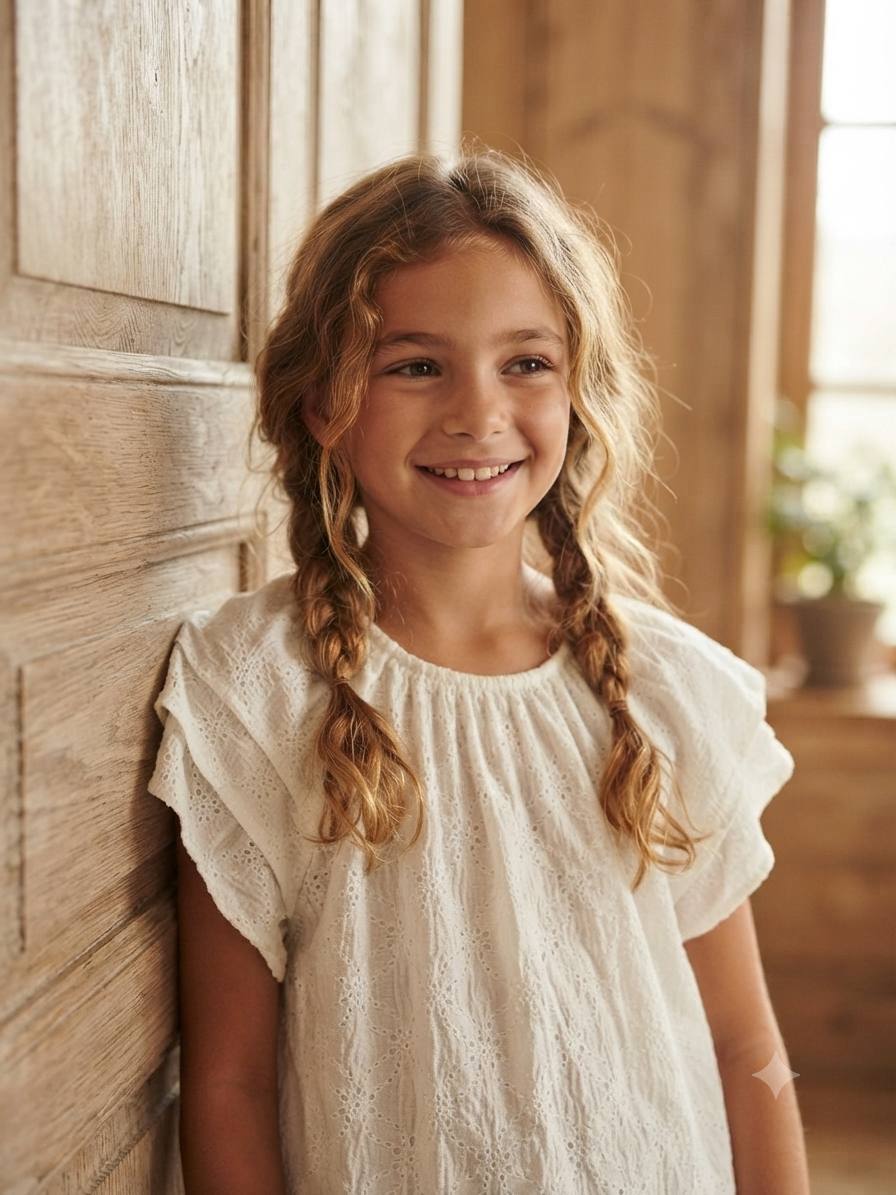 Kiabi-Blouse fille en broderie anglaise – Bleu roi et balnc