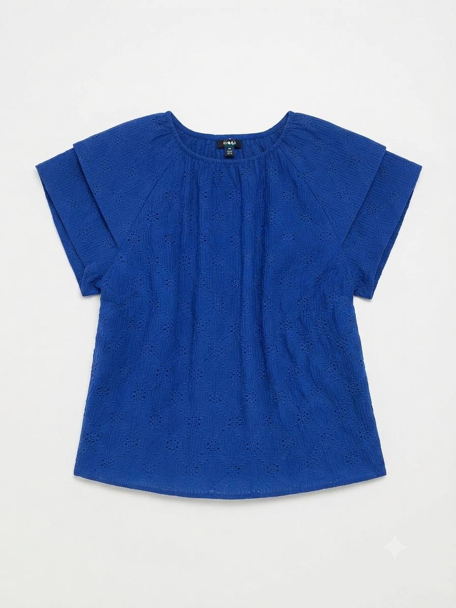 Kiabi-Blouse fille en broderie anglaise – Bleu roi et balnc – Image 2