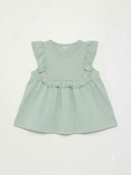 Kiabi-Pull fille sans manches à volants – Vert d'eau