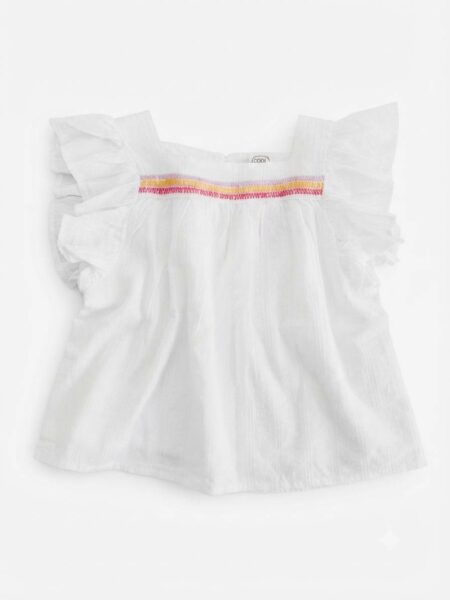 Coolclub- Blouse fille blanche à volants avec détails colorés