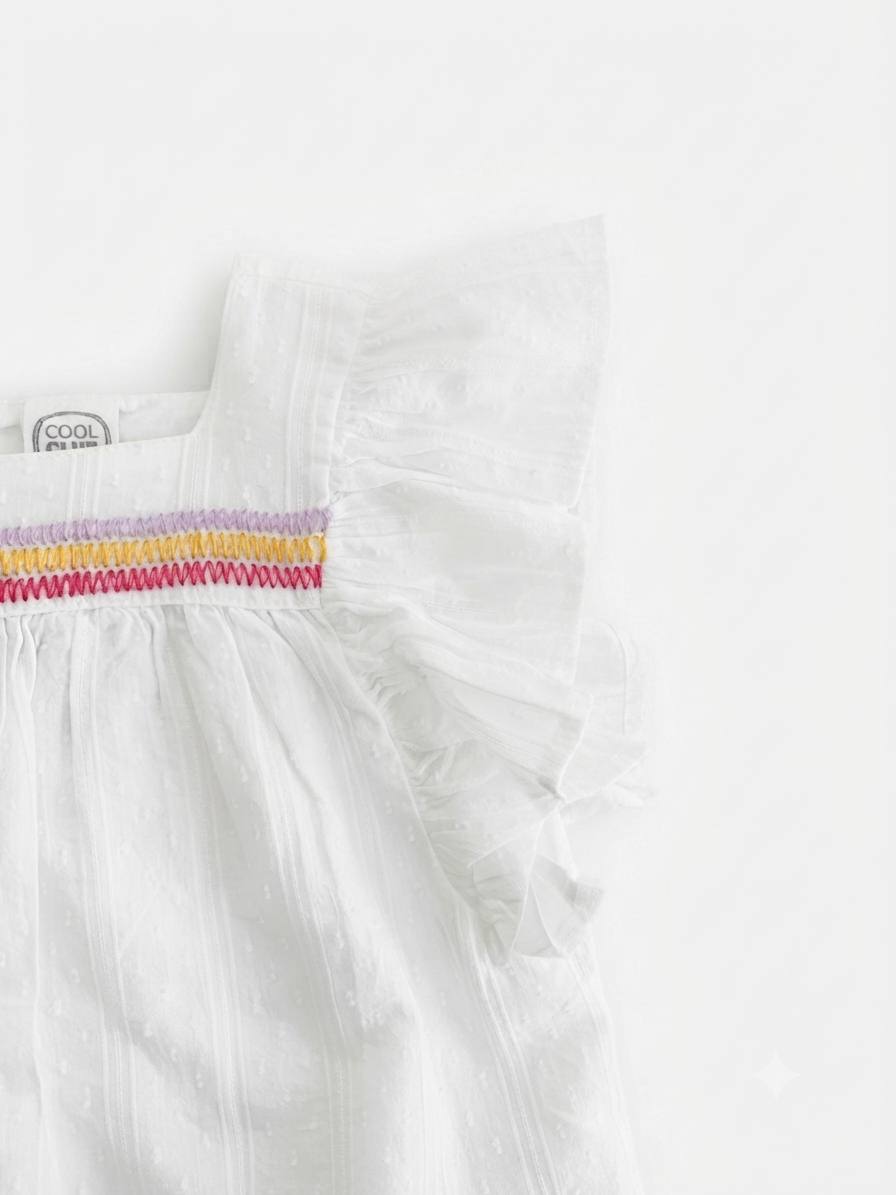 Coolclub- Blouse fille blanche à volants avec détails colorés – Image 4