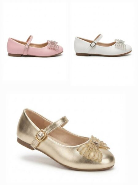 Dorimi- Ballerines à bride avec nœud strass.