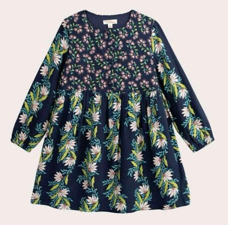 DPAM-Robe fleurie bleu marine à manches longues.