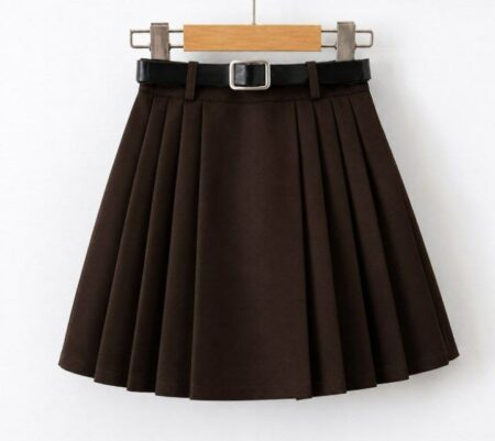 Jupe plissée fille avec ceinture – Beige, Noir & Gris